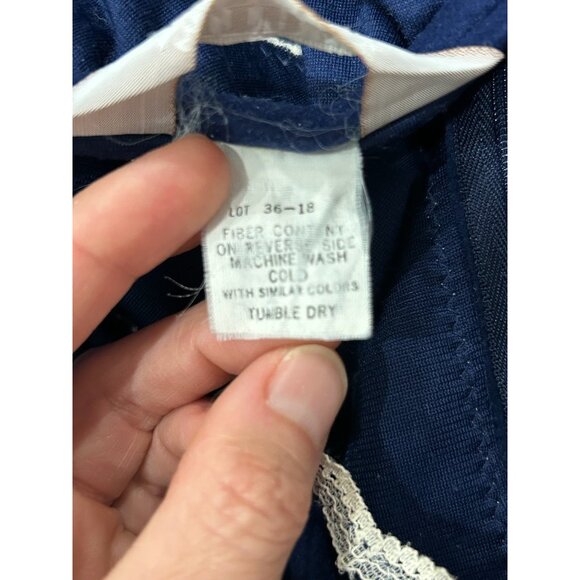 Vintage Navy Blue Ultra Plush Long Nightgown White Lace Details Ruffle Trim Sz M - Picture 6 of 10